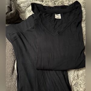 Black V-Neck Top and Pants Set